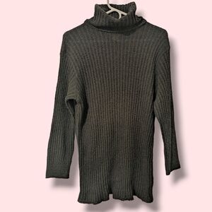 Linda Lundstrom Vintage Black Textured Ribbed Wool Longline Turtleneck Sweater L